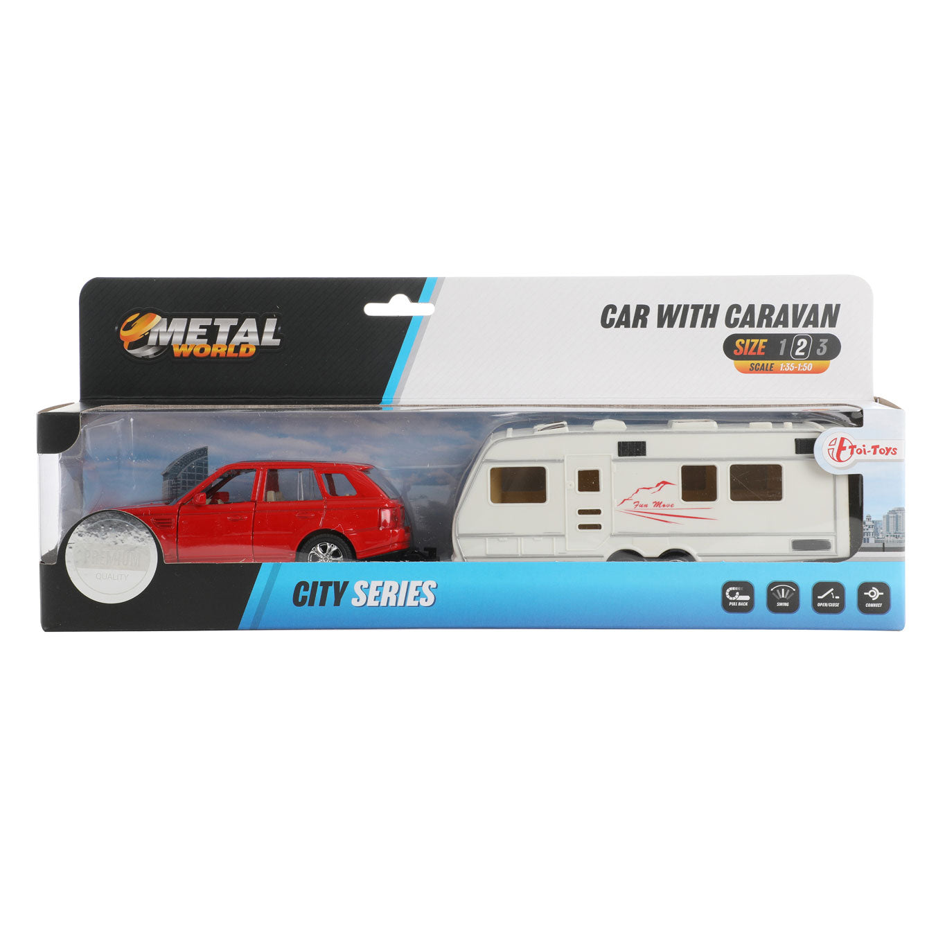 Toi-toys metal pull-back auto met caravan 1:48