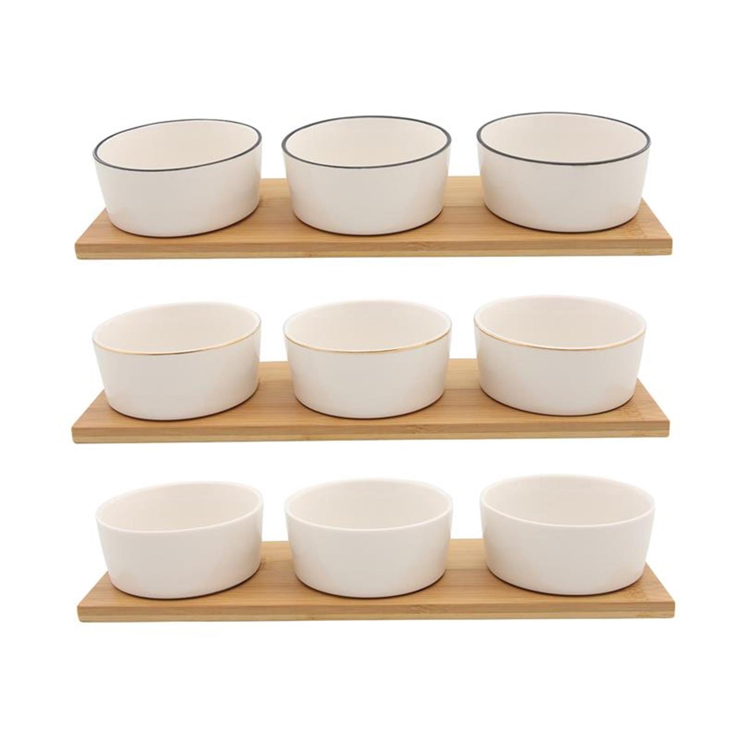 Juego de cuencos Food for fun sobre tabla de bambú 9x6x33cm