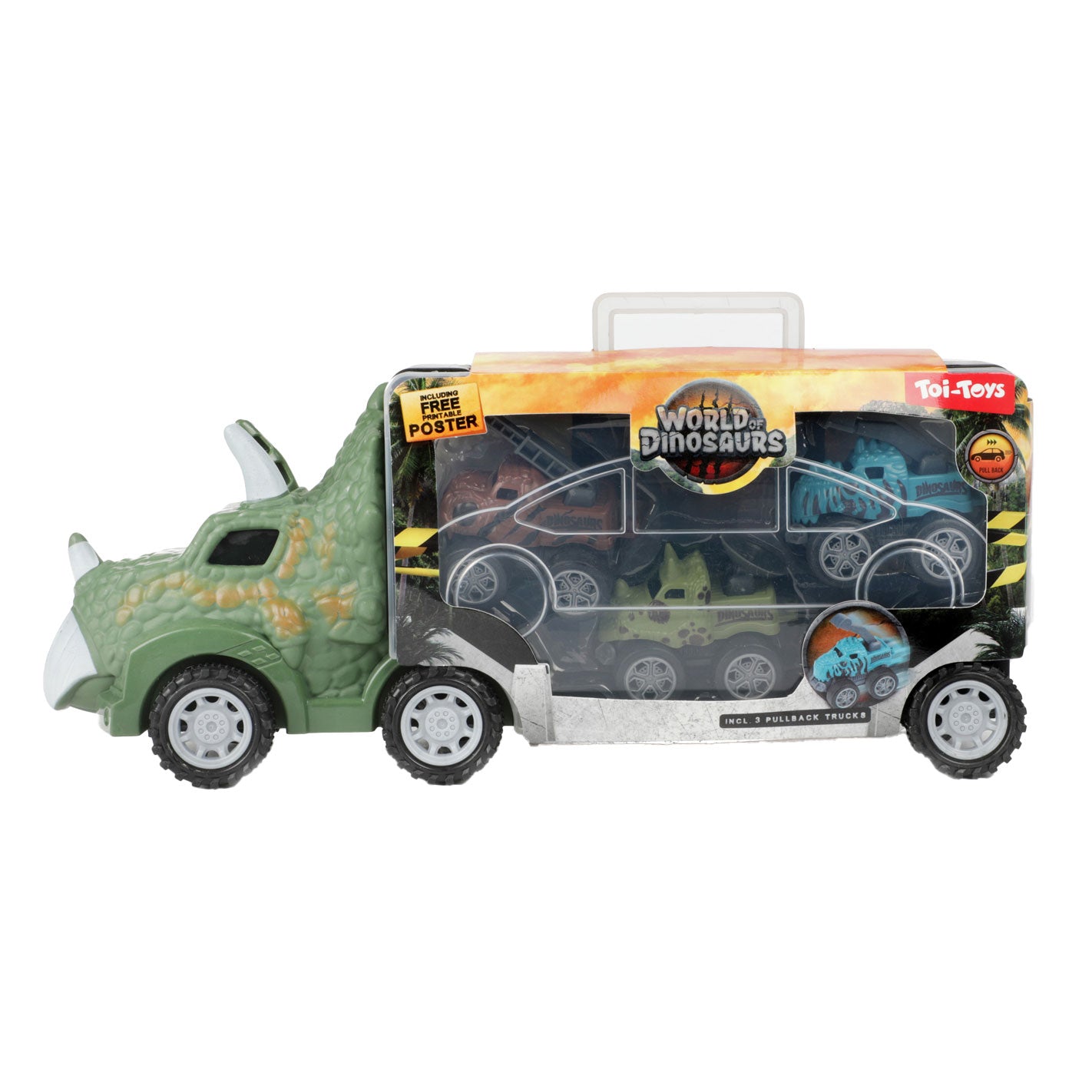 World of Dinosaurs Dinotruck con 3 macchine da tiro