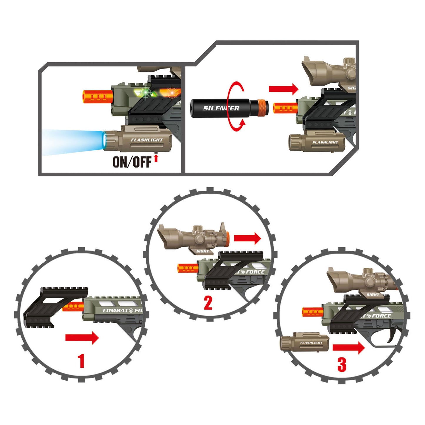TOI-TOYS ALFAFOX Gun militarmente con luz, sonido y linterna