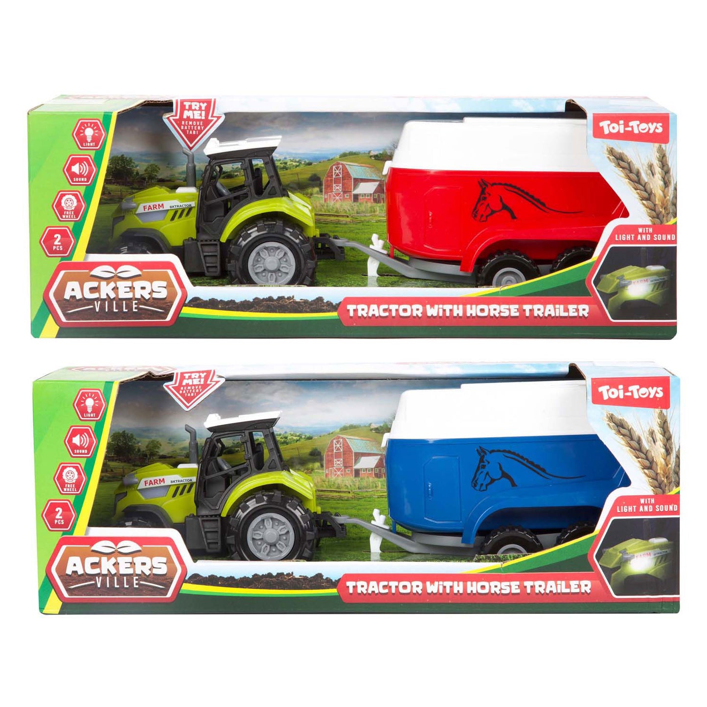 TOI-TOYS ACKERS VILLE TRACTOR Y TRAILER CON LUZ Y SONIDO, 10 cm
