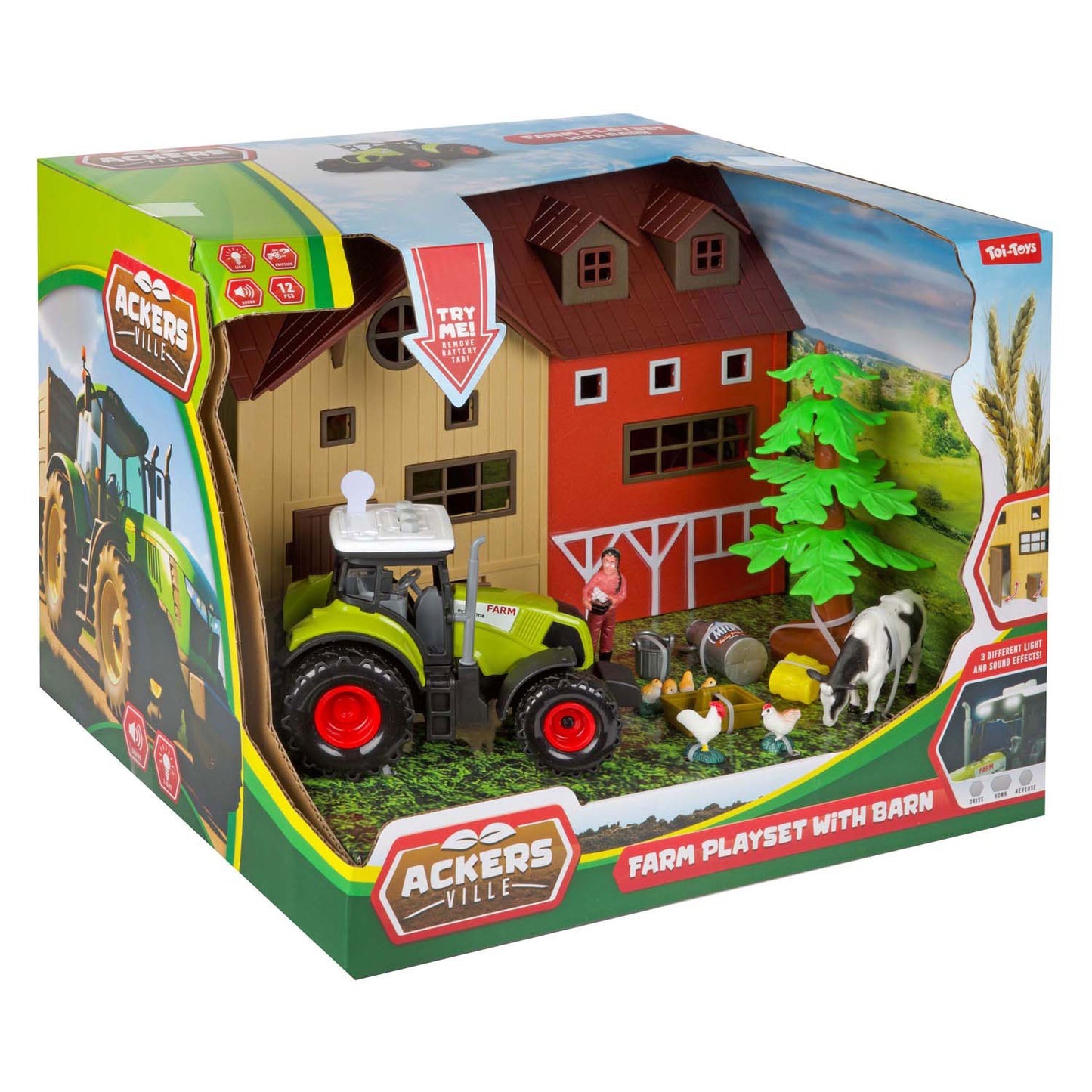 TOI-TOYS ACKERS VILLE Farm con Light and Sound Play set, 12dlg.