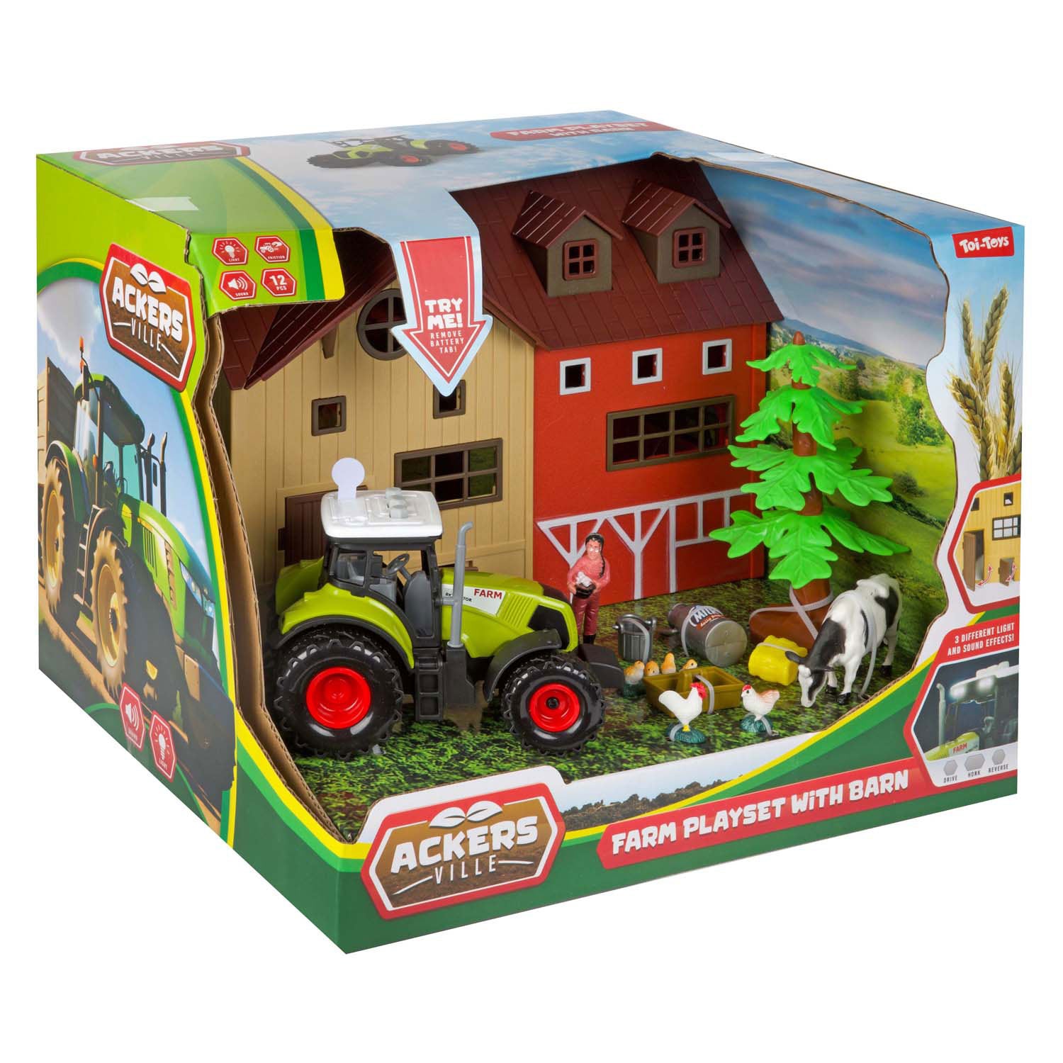 TOI-TOYS ACKERS VILLE Farm con Light and Sound Play set, 12dlg.