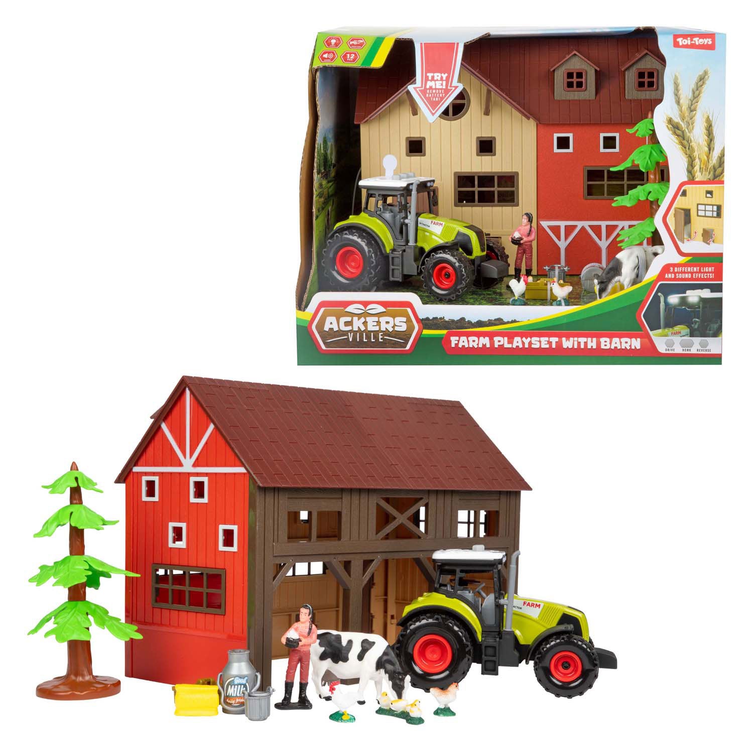 TOI-TOYS ACKERS VILLE Farm con Light and Sound Play set, 12dlg.