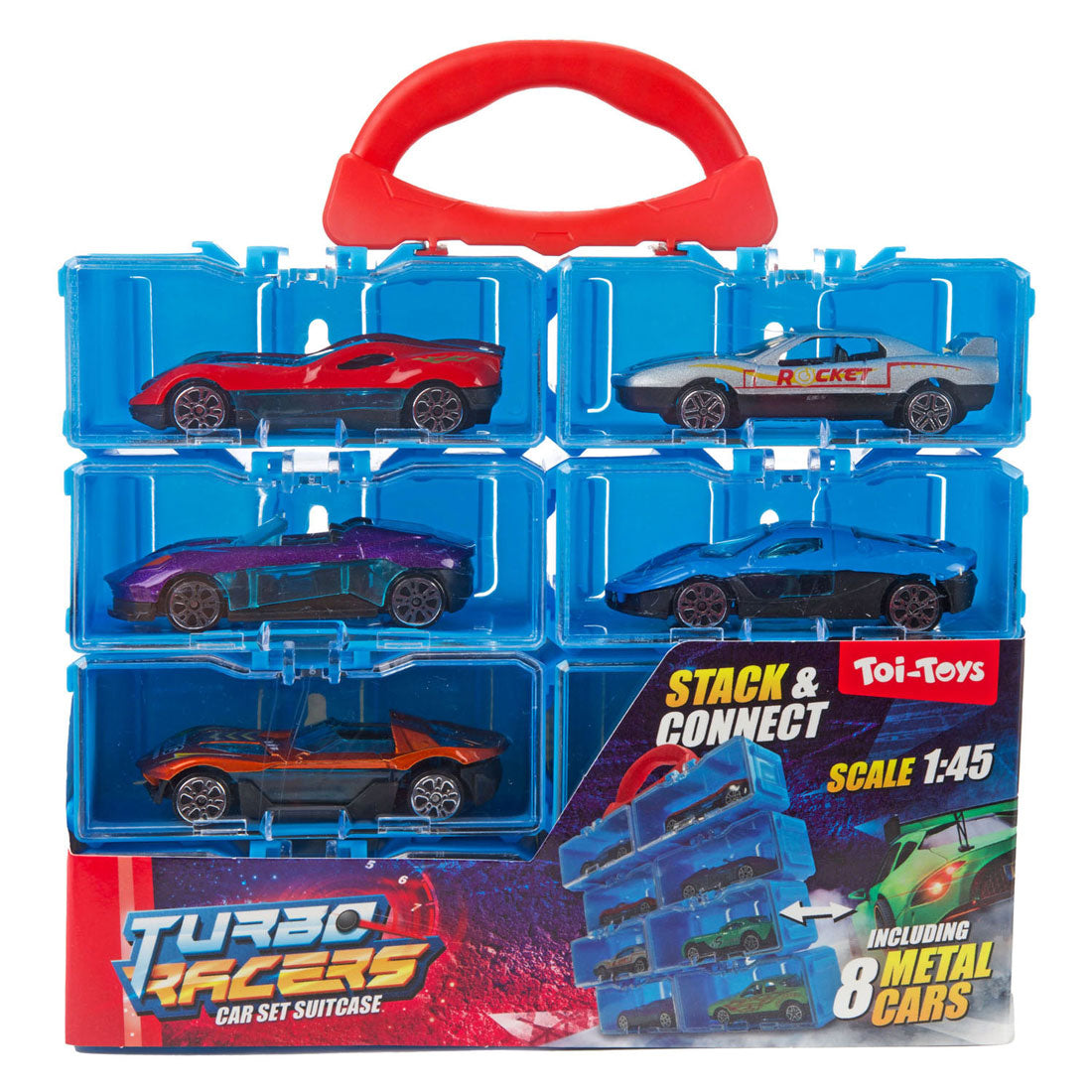 Custodia Toi-Toys Turbo Racer con 8 macchinine in metallo - 1:45