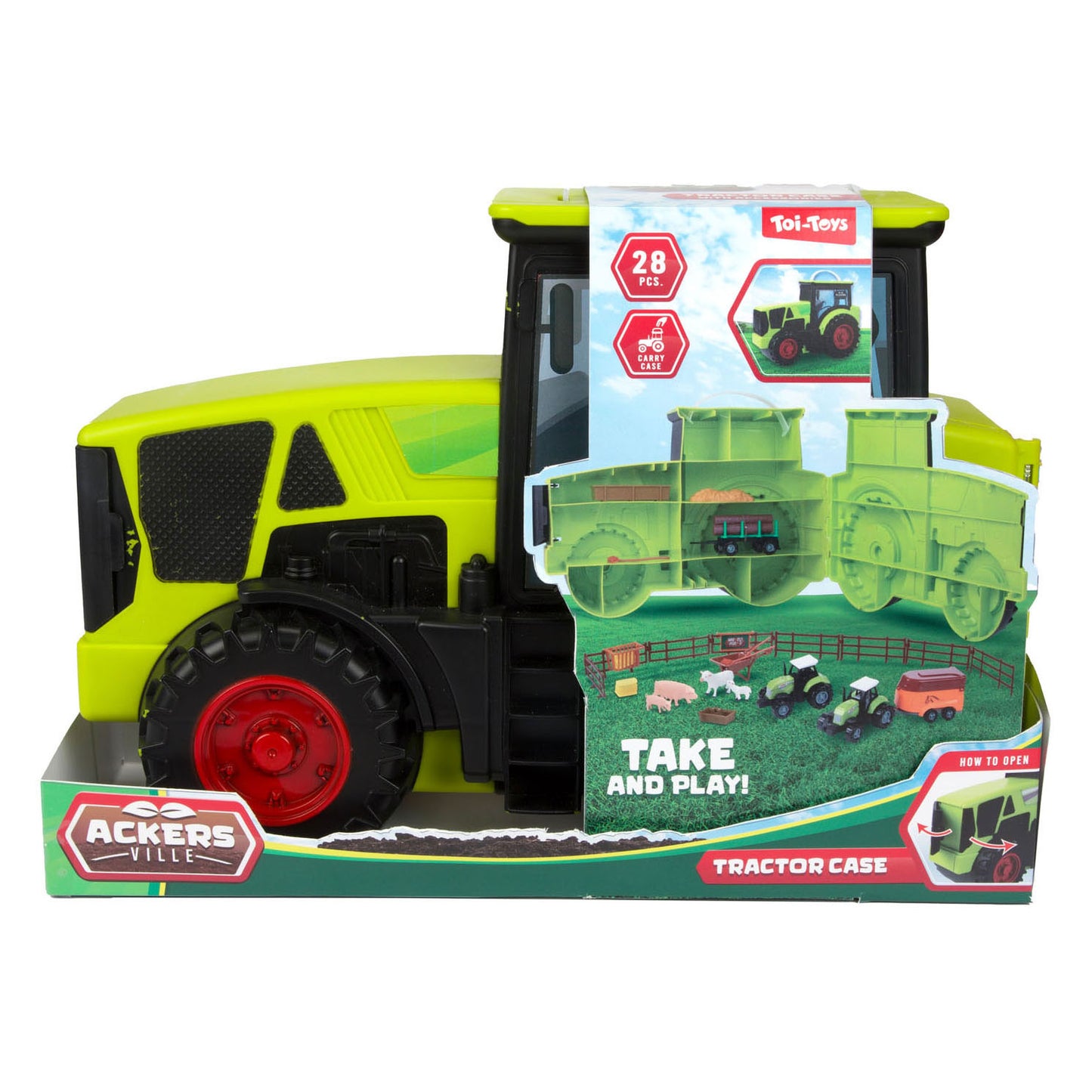 Set gioco fattoria Toi-toys nella valigetta del trattore - 28 pezzi.