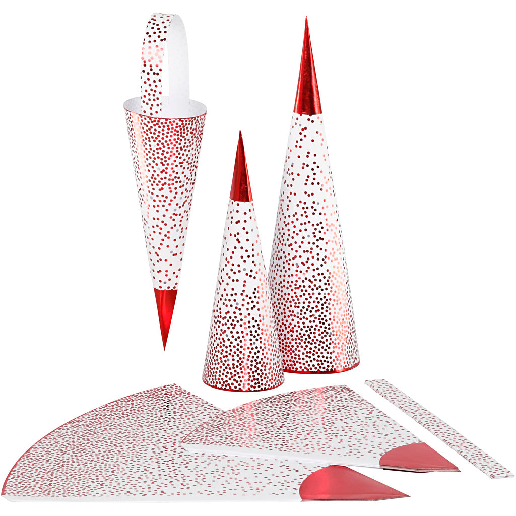 Vivi gade cones, h: 18+28 cm, 120 g, red, white, 3 pieces 1 box