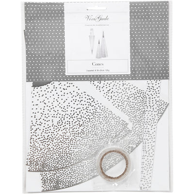 Coni Vivi gade, h: 18+28 cm, 120 g, argento, bianco, 3 pezzi 1 scatola