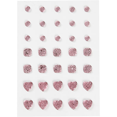 Strass Vivi Gade, tondo, quadrato, cuore, misura 6+8+10 mm, rosa, 35 pezzi 1 scatola