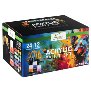 Set acrilico guazzo completo 24x59ml + 12 pennelli