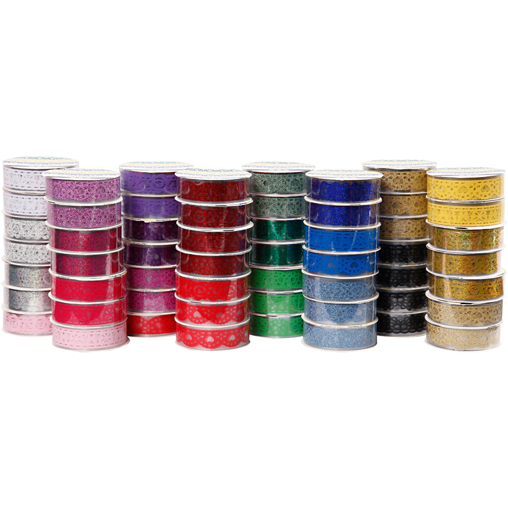 Set nastri in pizzo Creativ Company, l: 15 mm, vari colori, 56x3 m 1 scatola
