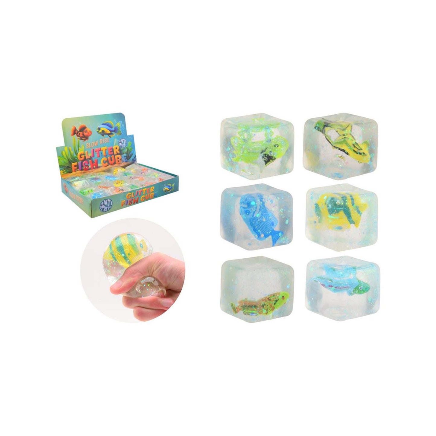 Johntoy slow rise glitter kubus met vis