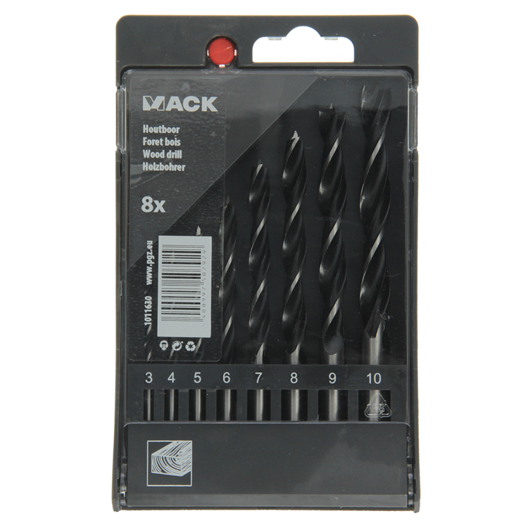 Mack 1011630 - Juego de brocas para madera + centrador 8 piezas 3-10 mm | 5 piezas