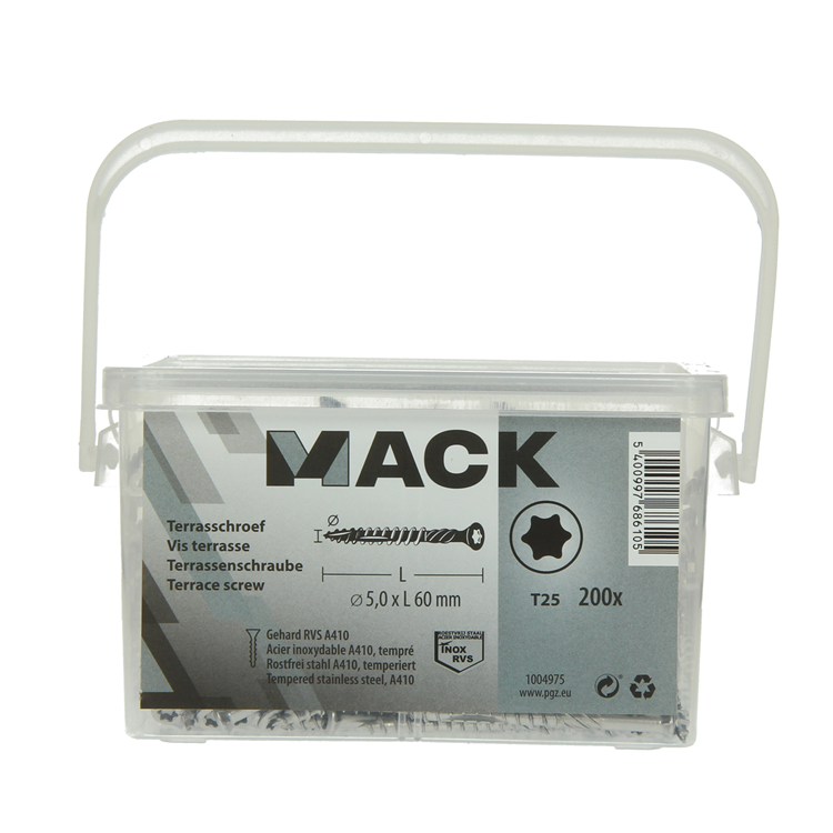 Mack 1004975 - tornillo para patio ss410 200uds5.0 4.0x60mm | 6 piezas