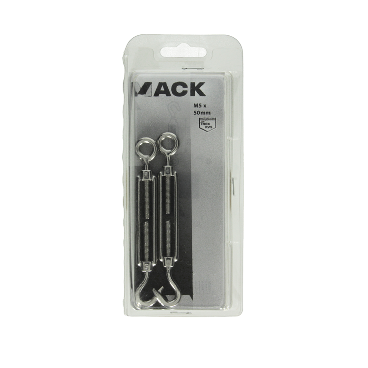 Mack 1006892 - 2 tensores: ojo + gancho acero inoxidable 5mmx50 bl | 5 piezas