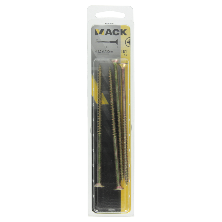 Mack 1006975 - tornillo para aglomerado con cabeza galvanizado amarillo 4uds 6 x 130mm | 5 piezas