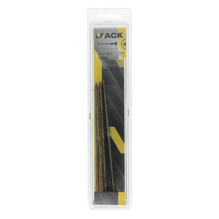 Mack 1006978 - tornillo para aglomerado con cabeza galvanizado amarillo 4uds 6 x 160mm | 5 piezas