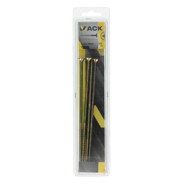 Mack 1006979 - tornillo para aglomerado con cabeza galvanizado amarillo 4uds 6 x 180mm | 5 piezas