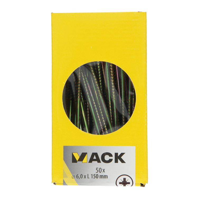 Mack 1006988 - tornillo aglomerado con cabeza amarillo galvanizado 50uds 6 x 150mm | 2 piezas