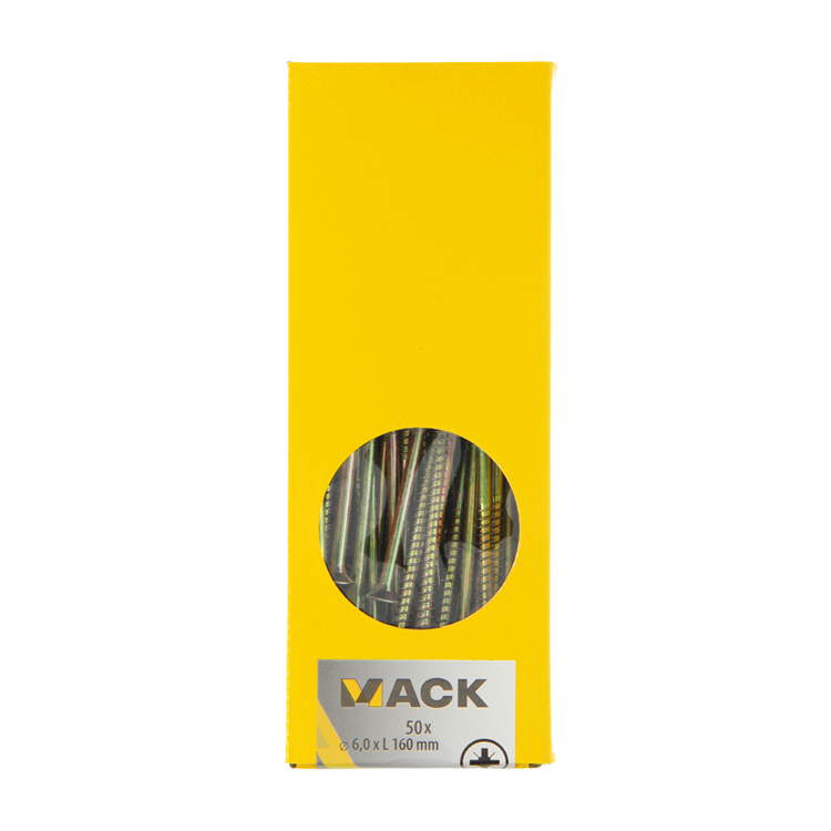 Mack 1006989 - tornillo para aglomerado con cabeza chapada en amarillo. 50 piezas 6 x 160 mm | 2 piezas