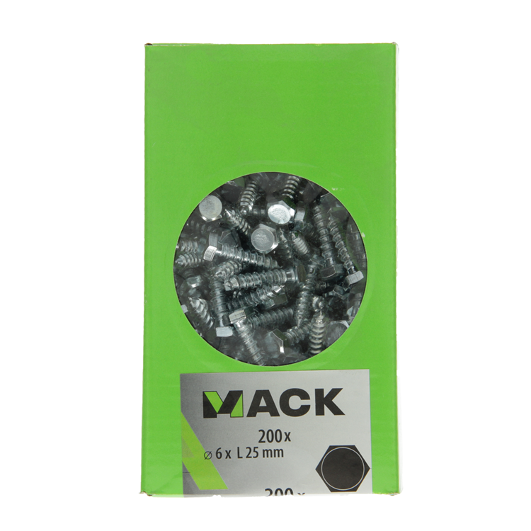 Mack 1007027 - perno rosca madera acero galvanizado 200 piezas 6 x 25 mm | 3 piezas