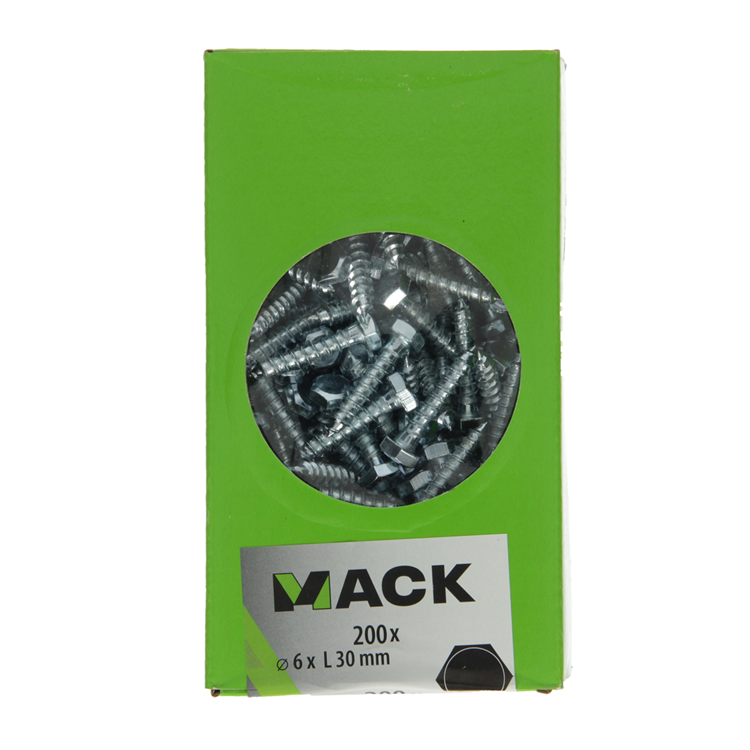 Mack 1007028 - perno rosca madera acero galvanizado 200 piezas 6 x 30 mm | 3 piezas