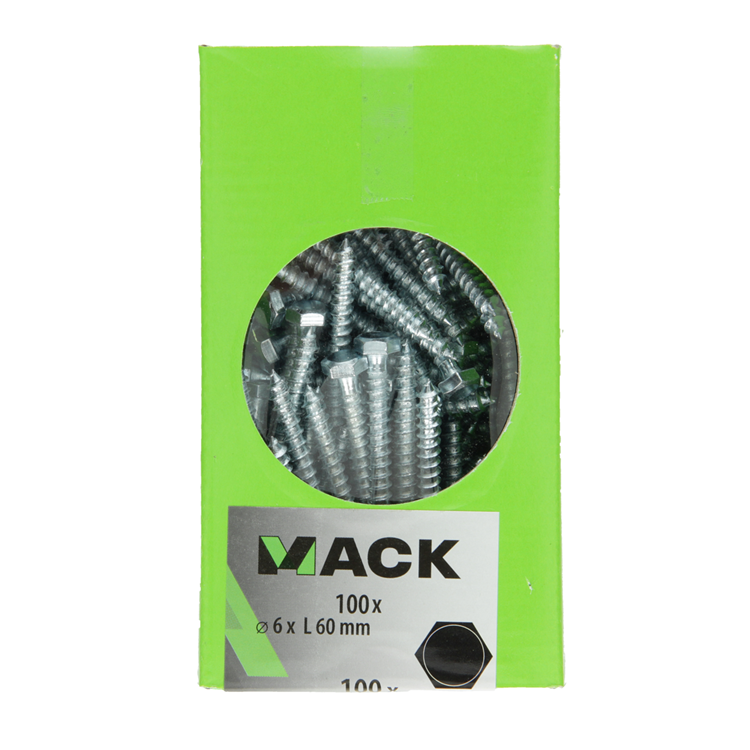 Mack 1007032 - perno rosca madera acero galvanizado 100 piezas 6 x 60 mm | 3 piezas