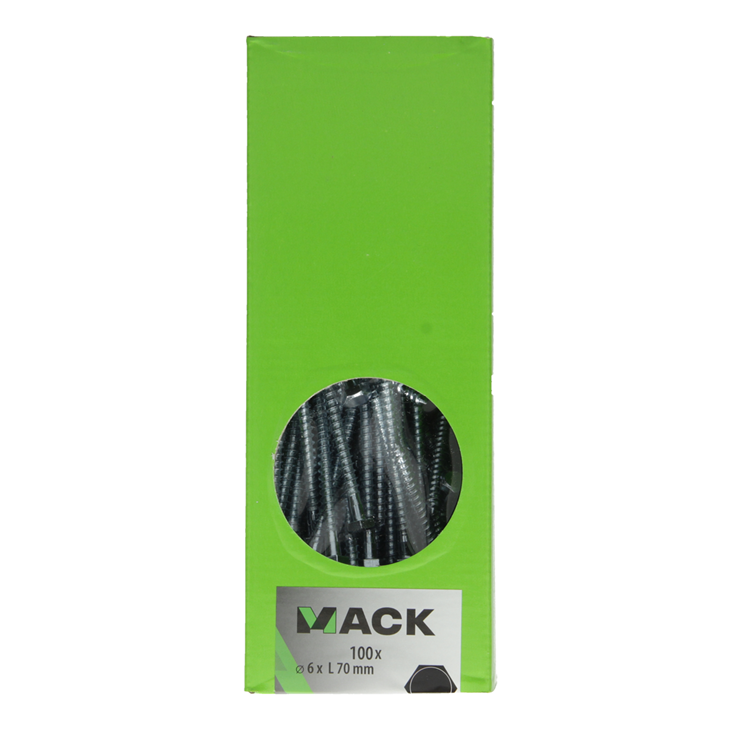 Mack 1007033 - perno rosca madera acero galvanizado 100 piezas 6 x 70 mm | 1 pieza