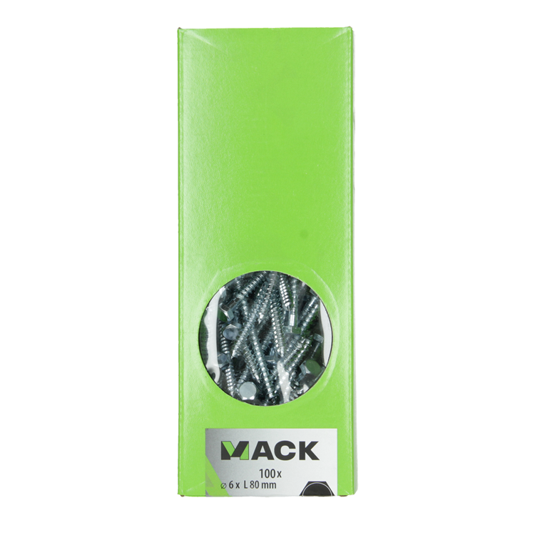 Mack 1007034 - perno rosca madera acero galvanizado 100 piezas 6 x 80 mm | 1 pieza