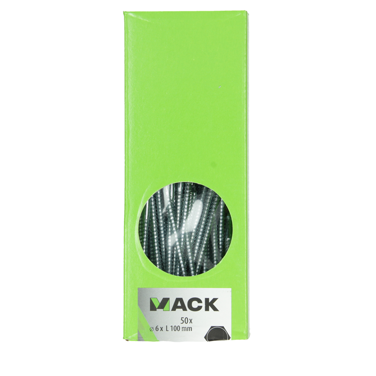 Mack 1007035 - perno rosca madera acero galvanizado 50 piezas 6 x 100 mm | 1 pieza