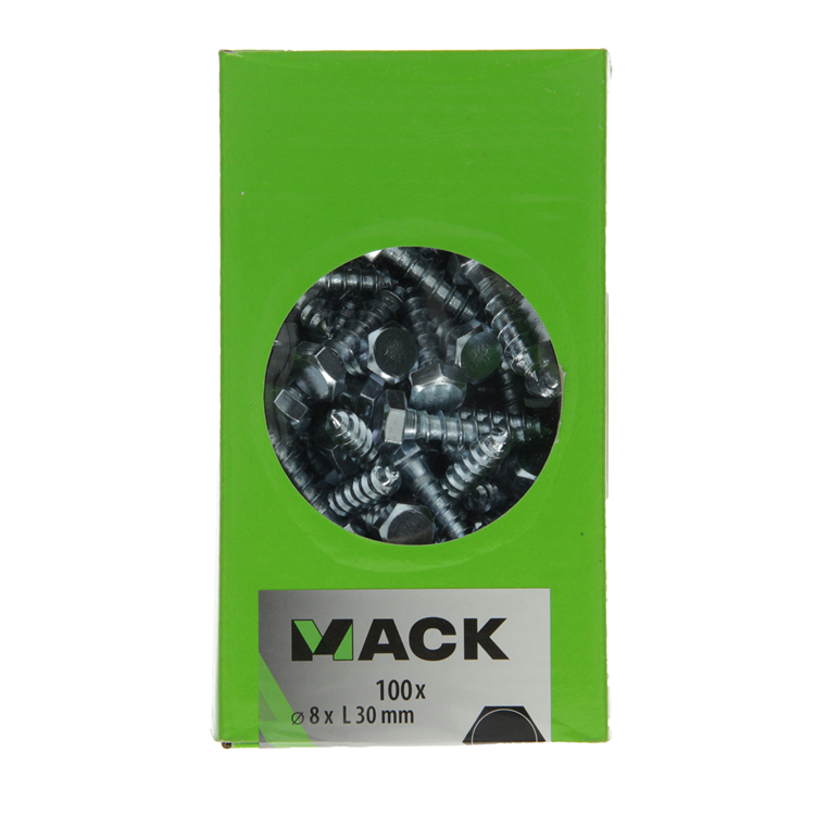Mack 1007036 - perno rosca madera acero galvanizado 100 piezas 8 x 30 mm | 3 piezas