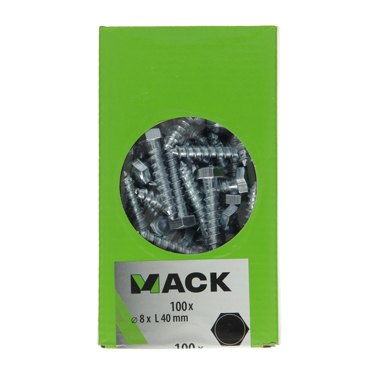 Mack 1007037 - perno rosca madera acero galvanizado 100 piezas 8 x 40 mm | 3 piezas