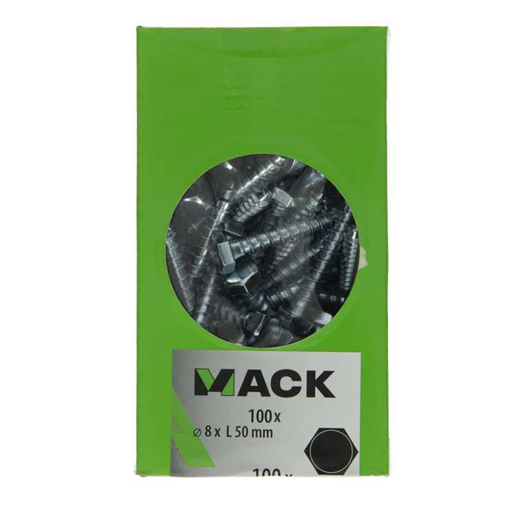 Mack 1007038 - perno rosca madera acero galvanizado 100 uds 8 x 50 mm | 2 piezas