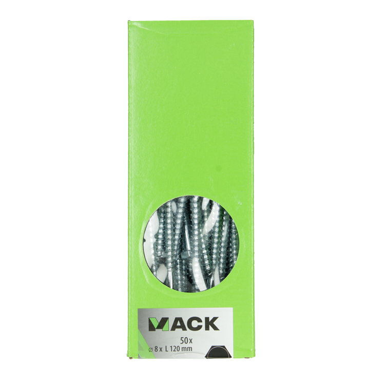 Mack 1007043 - perno rosca madera acero galvanizado 50 piezas 8 x 120 mm | 1 pieza