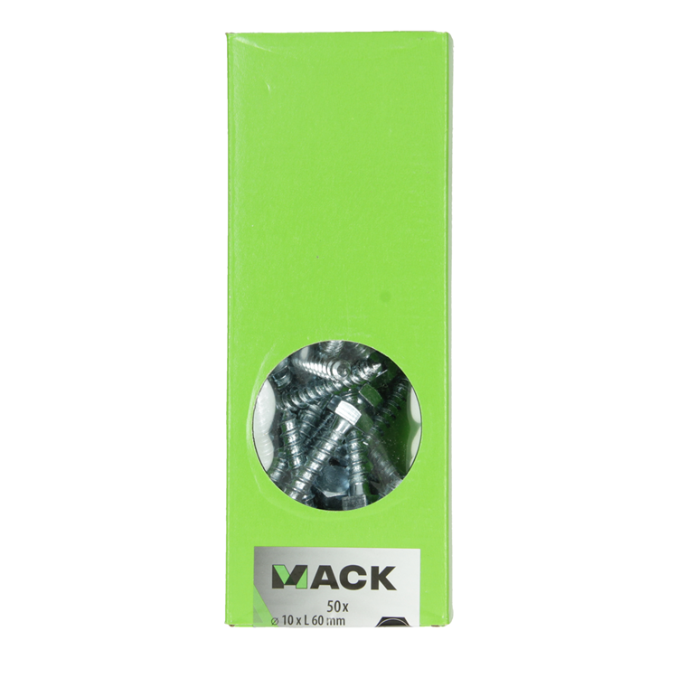 Mack 1007044 - perno rosca madera acero galvanizado 50 piezas 10 x 60 mm | 1 pieza