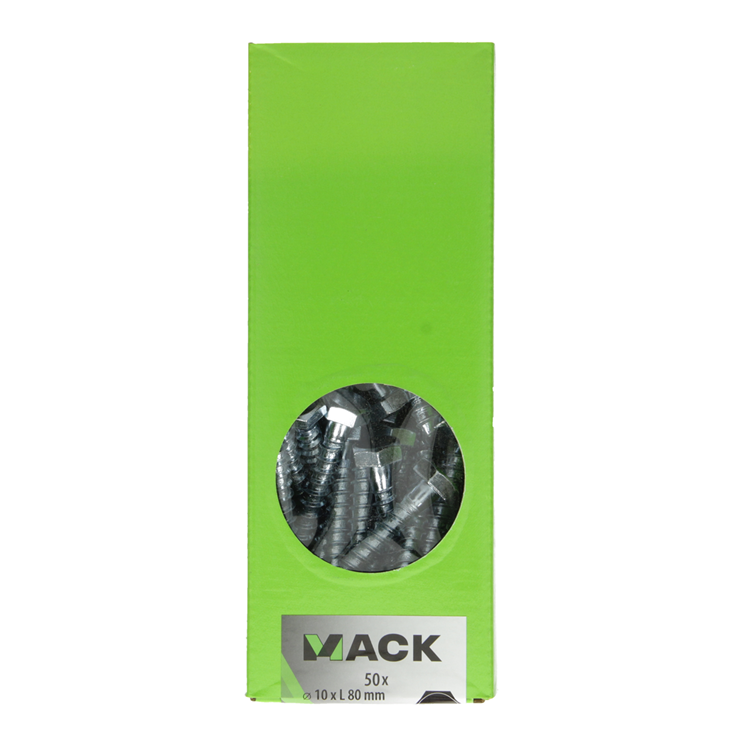 Mack 1007045 - perno rosca madera acero galvanizado 50 piezas 10 x 80 mm | 1 pieza