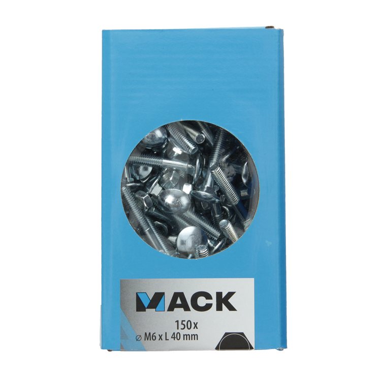 Mack 1007051 - perno madera + tuerca galvanizada 150 piezas 6 x 40 mm | 2 piezas