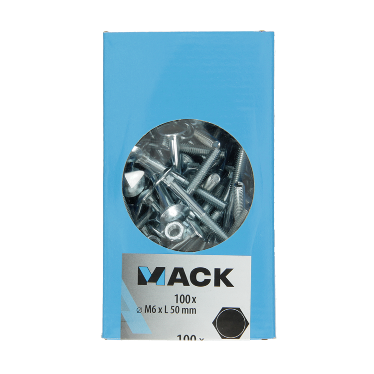 Mack 1007052 - perno madera + tuerca galvanizado 100 uds 6 x 50 mm | 2 piezas