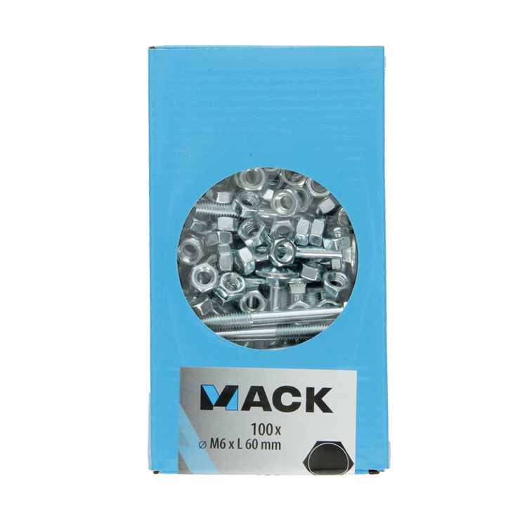 Mack 1007053 - perno madera + tuerca galvanizado 100 uds 6 x 60 mm | 2 piezas