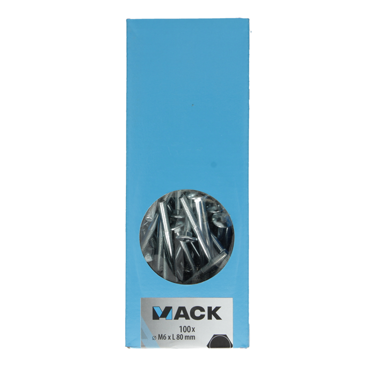 Mack 1007055 - perno madera + tuerca galvanizado 100 uds 6 x 80 mm | 1 pieza