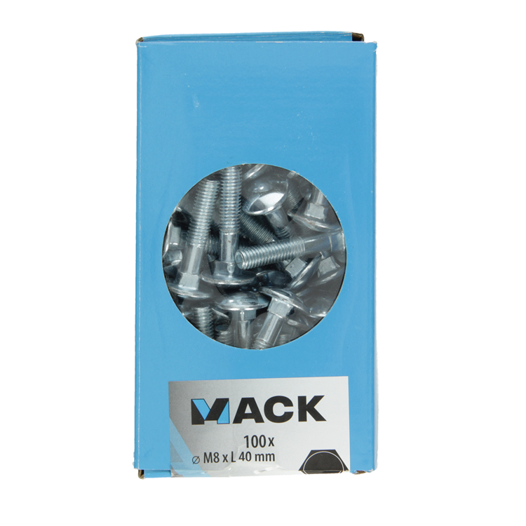Mack 1007059 - perno madera + tuerca galvanizado 100 uds 8 x 40 mm | 2 piezas