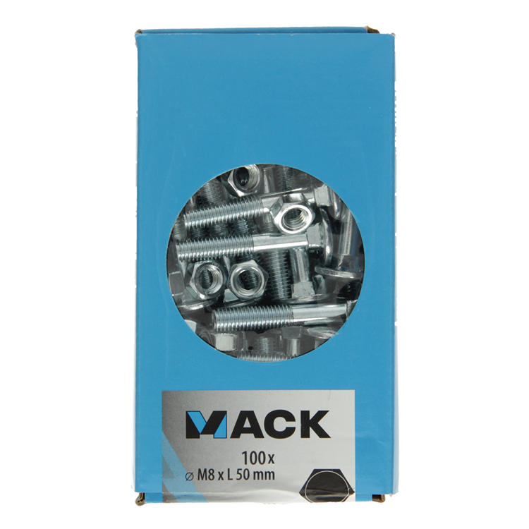 Mack 1007060 - perno madera + tuerca galvanizado 100 uds 8 x 50 mm | 2 piezas