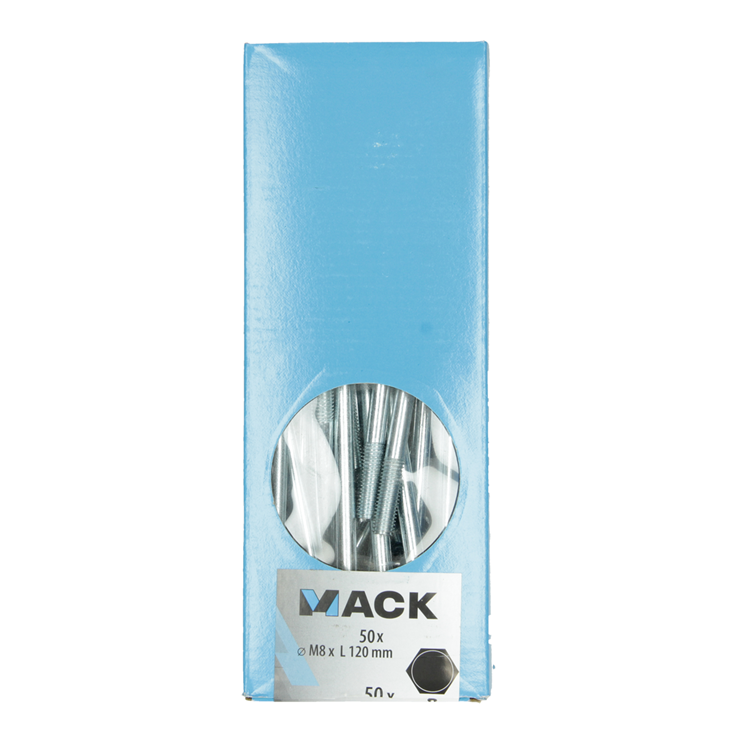 Mack 1007064 - perno madera + tuerca galvanizada 50 piezas 8 x 120 mm | 1 pieza