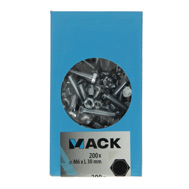 Mack 1007072 - perno macho + tuerca galvanizado 200 piezas 6 x 30 mm | 2 piezas