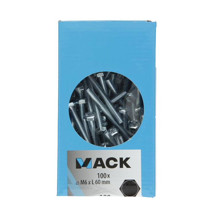 Mack 1007075 - perno macho + tuerca galvanizado 100 piezas 6 x 60 mm | 2 piezas