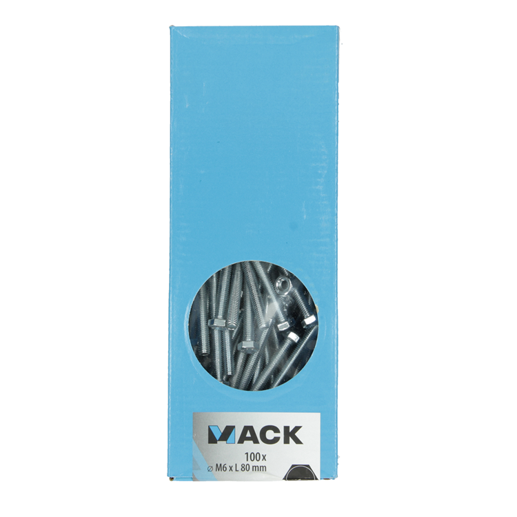 Mack 1007076 - perno macho + tuerca galvanizado 100 piezas 6 x 80 mm | 1 pieza