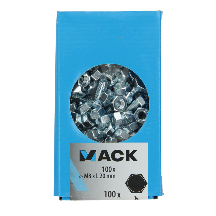 Mack 1007077 - perno macho + tuerca galvanizado 100 piezas 8 x 20 mm | 3 piezas