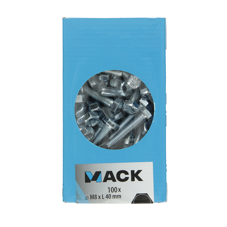 Mack 1007079 - perno macho + tuerca galvanizado 100 piezas 8 x 40 mm | 2 piezas