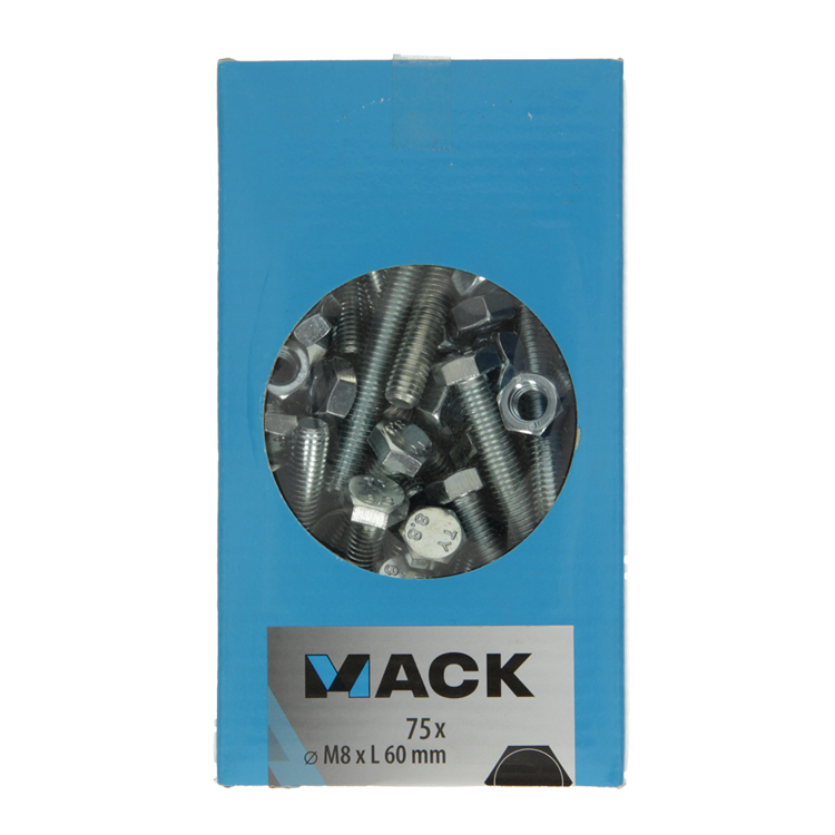 Mack 1007080 - perno macho + tuerca galvanizado 75 piezas 8 x 60 mm | 2 piezas