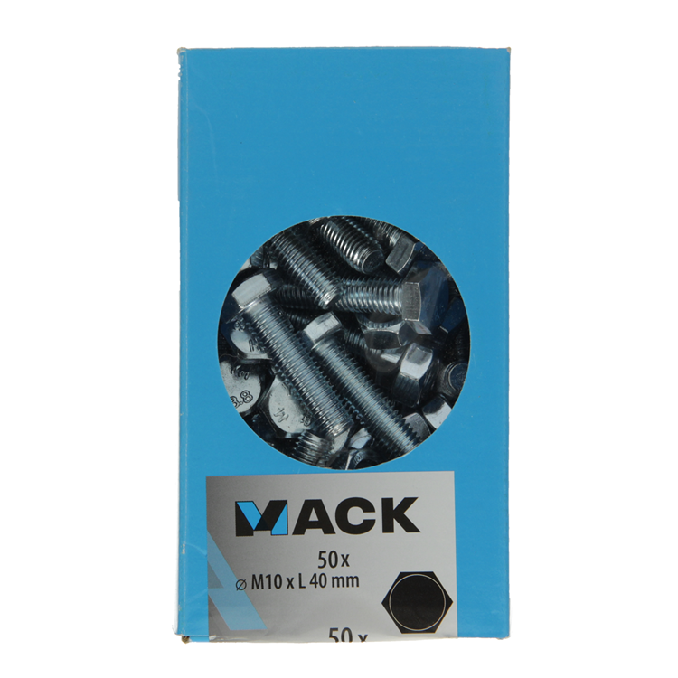 Mack 1007082 - perno macho + tuerca galvanizado 50 piezas 10 x 40 mm | 2 piezas